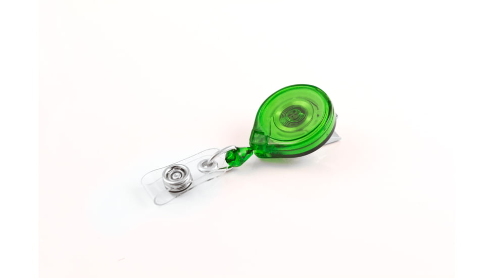 Key-Bak Mini-Bak ID Retractable Reel w/ 36in Nylon Cord, Swivel Bulldog Clip, Vinyl ID Strap, Translucent Green 0215-015
