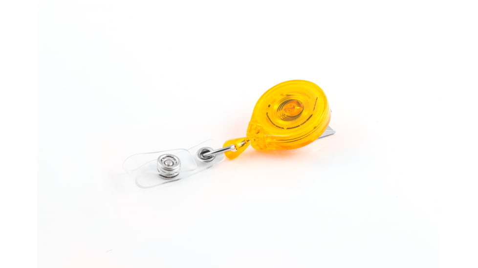Key-Bak Mini-Bak ID Retractable Reel w/ 36in Nylon Cord, Swivel Bulldog Clip, Vinyl ID Strap, Translucent Yellow 0216-015
