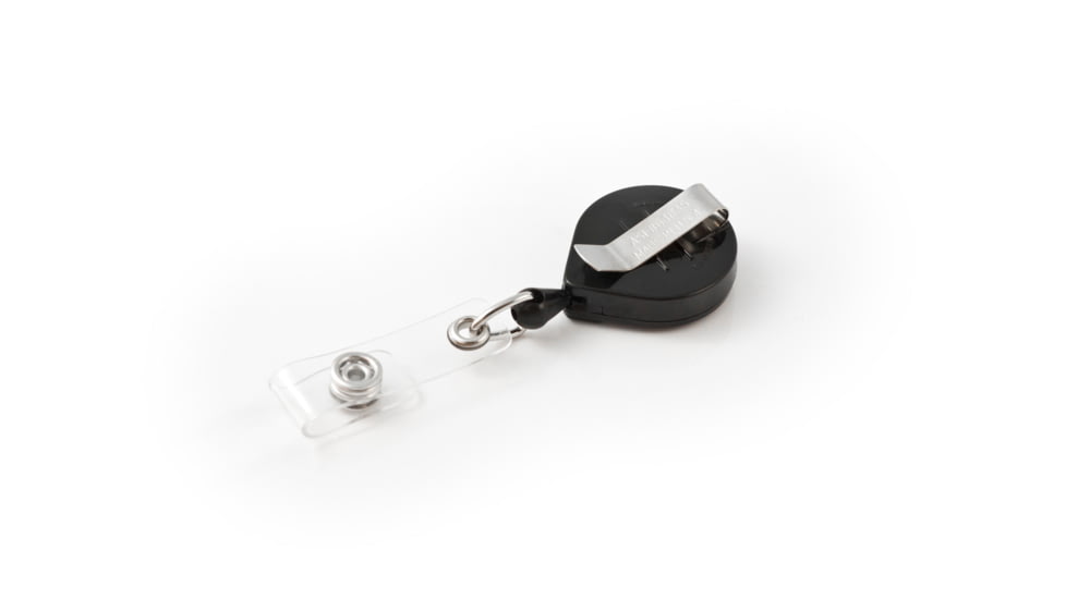 Key-Bak Mini-Bak ID Retractable Reel w/ 36in Nylon Cord, Steel Belt Clip, Vinyl ID Strap, Black 0057-005