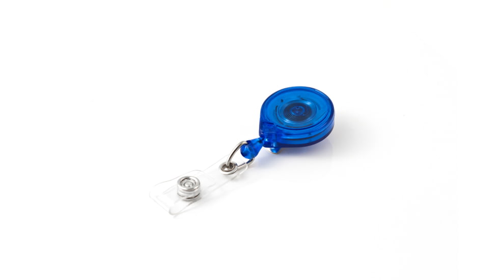 Key-Bak Mini-Bak ID Retractable Reel w/ 36in Nylon Cord, Steel Belt Clip, Vinyl ID Strap, Translucent Blue 0214-011