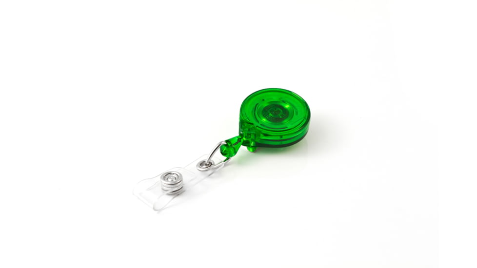 Key-Bak Mini-Bak ID Retractable Reel w/ 36in Nylon Cord, Steel Belt Clip, Vinyl ID Strap, Translucent Green 0215-011