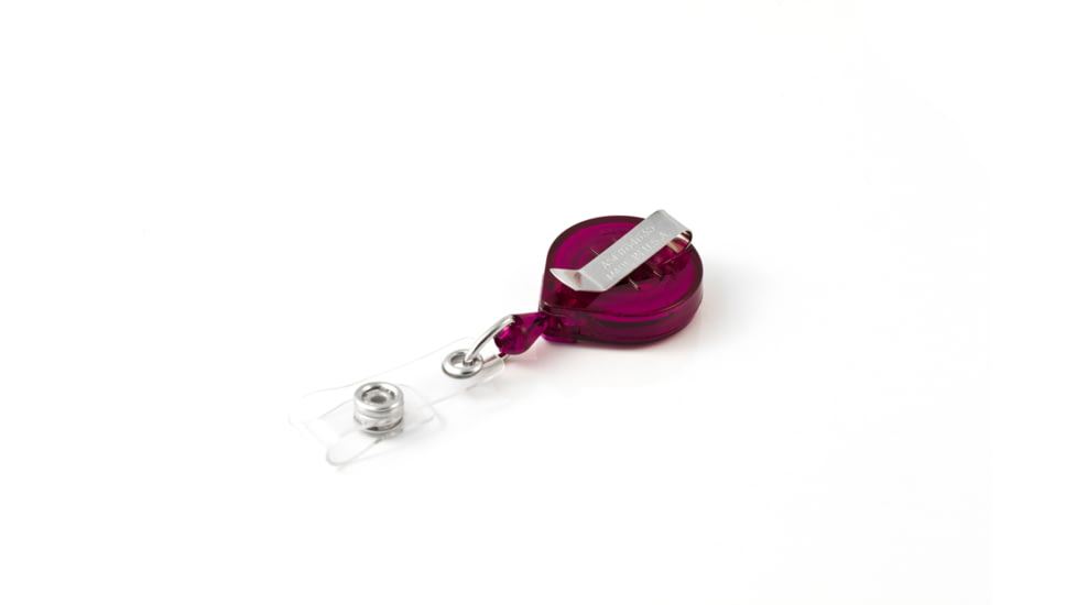 Key-Bak Mini-Bak ID Retractable Reel w/ 36in Nylon Cord, Steel Belt Clip, Vinyl ID Strap, Translucent Purple 0217-011
