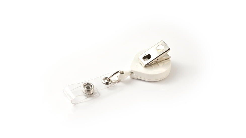 Key-Bak Mini-Bak ID Retractable Reel w/ 36in Nylon Cord, Swivel Bulldog Clip, Vinyl ID Strap, White 0066-005