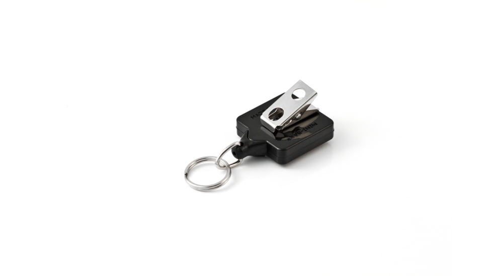 Key-Bak Mini-Bak Square Retractable Reel w/ 36in Nylon Cord, Swivel Bulldog Clip, Split Ring, Black 0027-S05