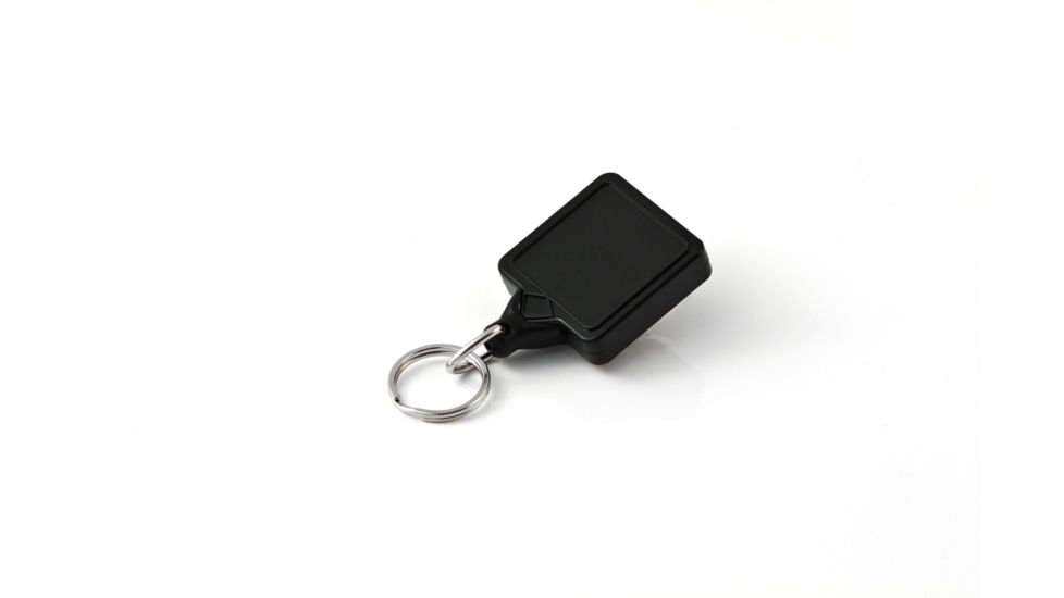 Key-Bak Mini-Bak Square Retractable Reel w/ 36in Nylon Cord, Swivel Bulldog Clip, Split Ring, Black 0027-S05