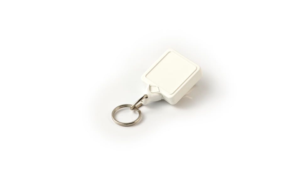 Key-Bak Mini-Bak Square Retractable Reel w/ 36in Nylon Cord, Swivel Bulldog Clip, Split Ring, White 0026-S05