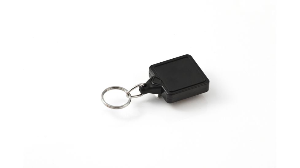 Key-Bak Mini-Bak Square Retractable Reel w/ 36in Nylon Cord, Steel Belt Clip, Split Ring, Black 0050-S05