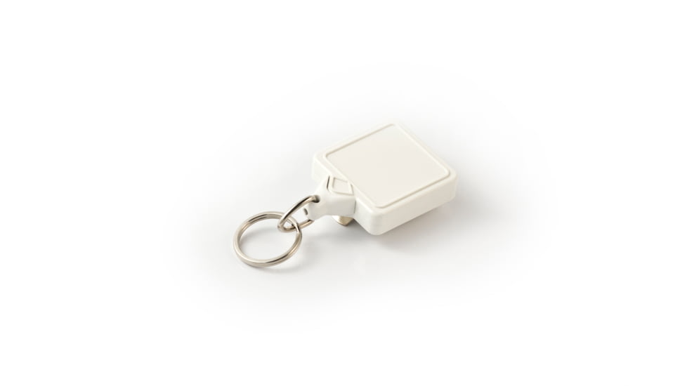 Key-Bak Mini-Bak Square Retractable Reel w/ 36in Nylon Cord, Steel Belt Clip, Split Ring, White 0053-S05