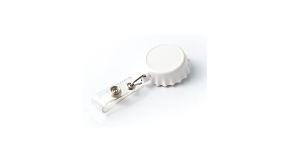 Key-Bak Retract-A-Badge ID BOTTLE CAP Shaped 5-Pack Retractable Reel w/ 36in Cord, Belt Clip, Vinyl ID Strap, White 0308-742