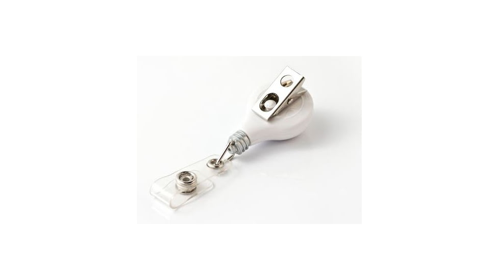 Key-Bak Retract-A-Badge ID LIGHT BULB Shaped 5-Pack Retractable Reel w/ 36in Cord, Swivel Bulldog Clip, Vinyl ID Strap, White 0308-745