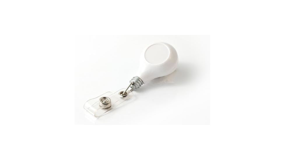 Key-Bak Retract-A-Badge ID LIGHT BULB Shaped 5-Pack Retractable Reel w/ 36in Cord, Swivel Bulldog Clip, Vinyl ID Strap, White 0308-745