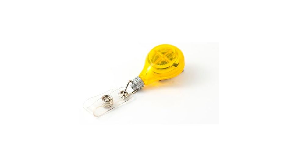 Key-Bak Retract-A-Badge ID LIGHT BULB Shaped 5-Pack Retractable Reel w/ 36in Cord, Swivel Bulldog Clip, Vinyl ID Strap, Yellow 0308-746