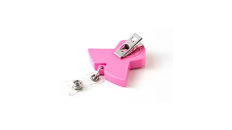 Key-Bak Retract-A-Badge ID PINK RIBBON Shaped 5-Pack Retractable Reel w/ 36in Cord, Swivel Bulldog Clip, Vinyl ID Strap, Pink 0308-751