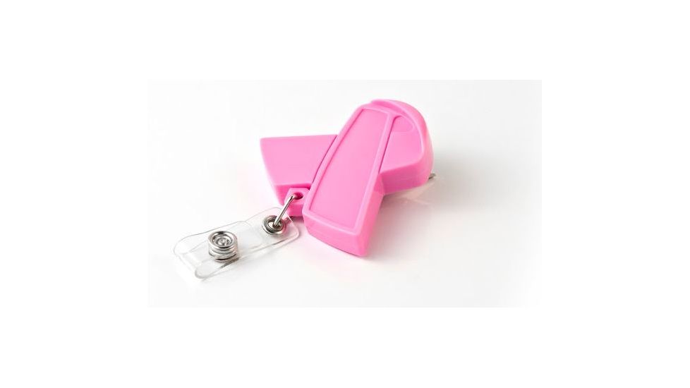 Key-Bak Retract-A-Badge ID PINK RIBBON Shaped 5-Pack Retractable Reel w/ 36in Cord, Swivel Bulldog Clip, Vinyl ID Strap, Pink 0308-751