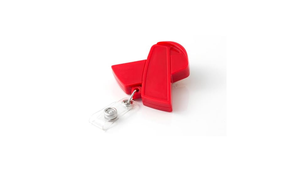 Key-Bak Retract-A-Badge ID RED RIBBON Shaped 5-Pack Retractable Reel w/ 36in Cord, Swivel Bulldog Clip, Vinyl ID Strap, Red 0308-759