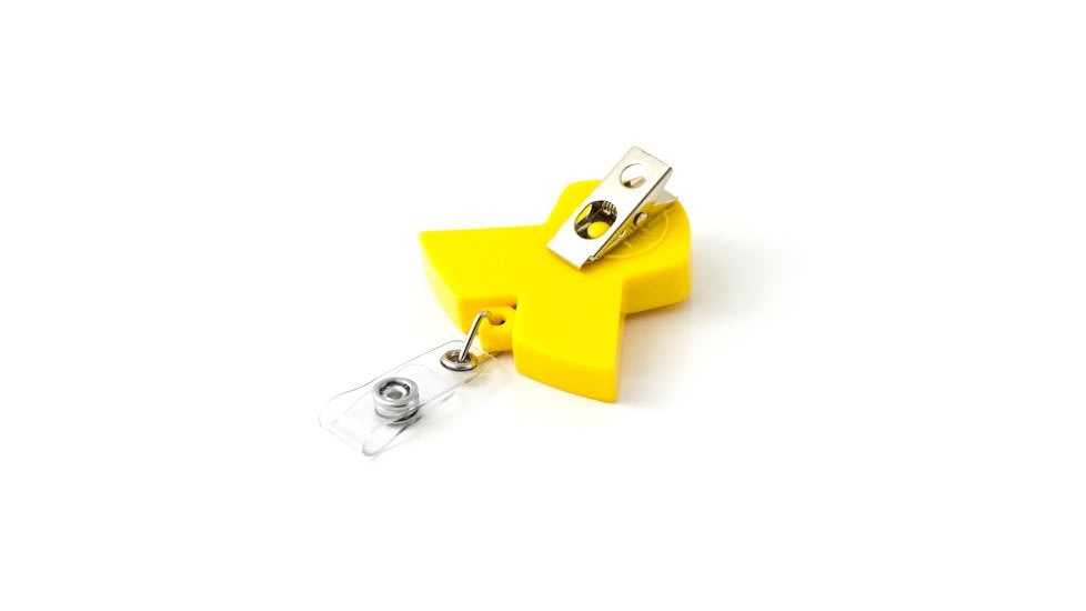 Key-Bak Retract-A-Badge ID YELLOW RIBBON Shaped 5-Pack Retractable Reel w/ 36in Cord, Swivel Bulldog Clip, Vinyl ID Strap, Yellow 0308-757