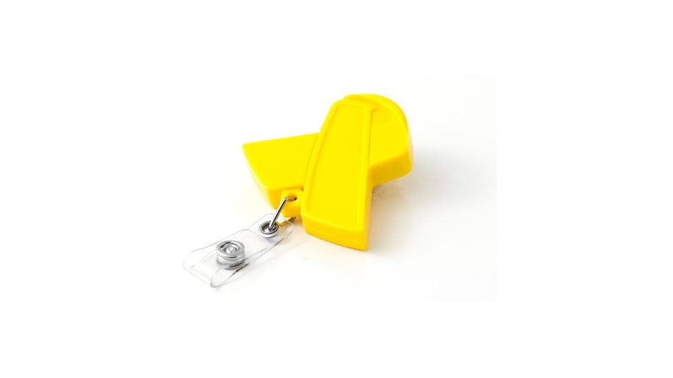 Key-Bak Retract-A-Badge ID YELLOW RIBBON Shaped 5-Pack Retractable Reel w/ 36in Cord, Swivel Bulldog Clip, Vinyl ID Strap, Yellow 0308-757