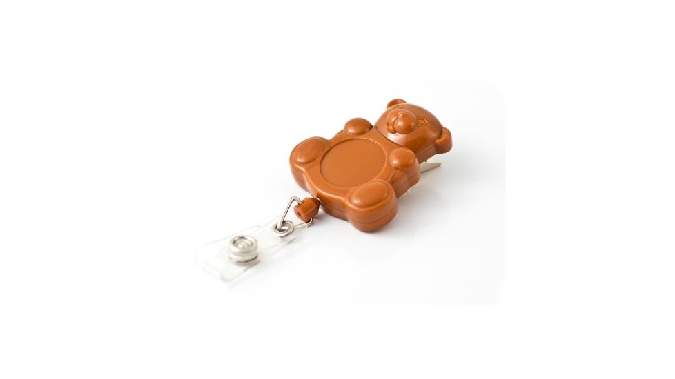 Key-Bak Retract-A-Badge ID TEDDY BEAR Shaped 5-Pack Retractable Reel w/ 36in Cord, Swivel Bulldog Clip, Vinyl ID Strap, Brown 0308-747