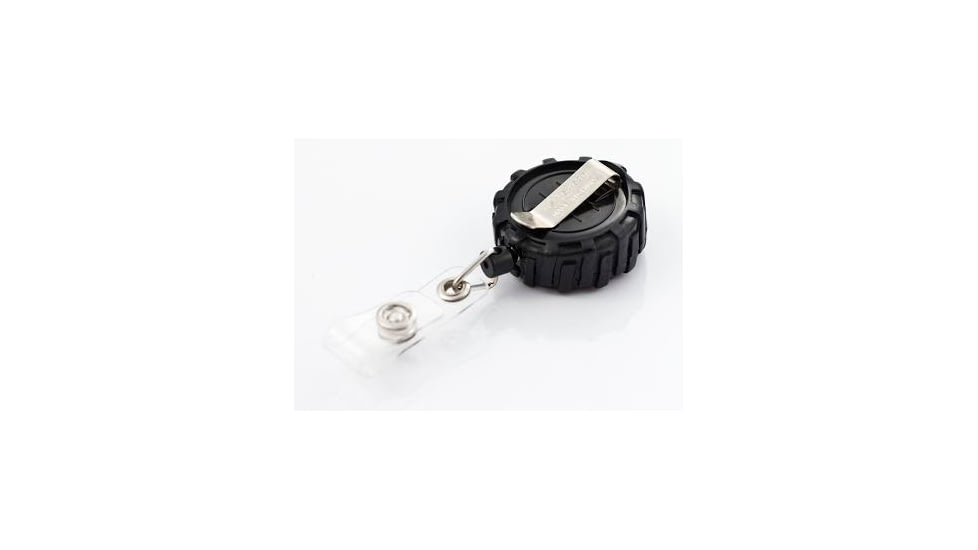 Key-Bak Retract-A-Badge ID TIRE Shaped 5-Pack Retractable Reel w/ 36in Cord, Belt Clip, Vinyl ID Strap, Black 0308-741