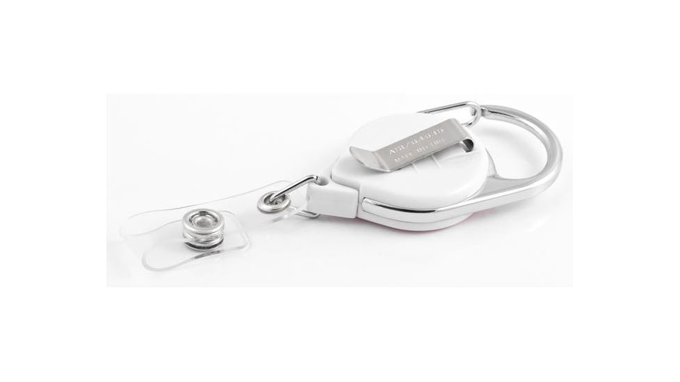 Key-Bak Retract-A-Badge ID Carabiner and Belt Clip 5-Pack Retractable Reel w/ 36in Cord, Twist-Free Vinyl ID Strap, White 0200-756