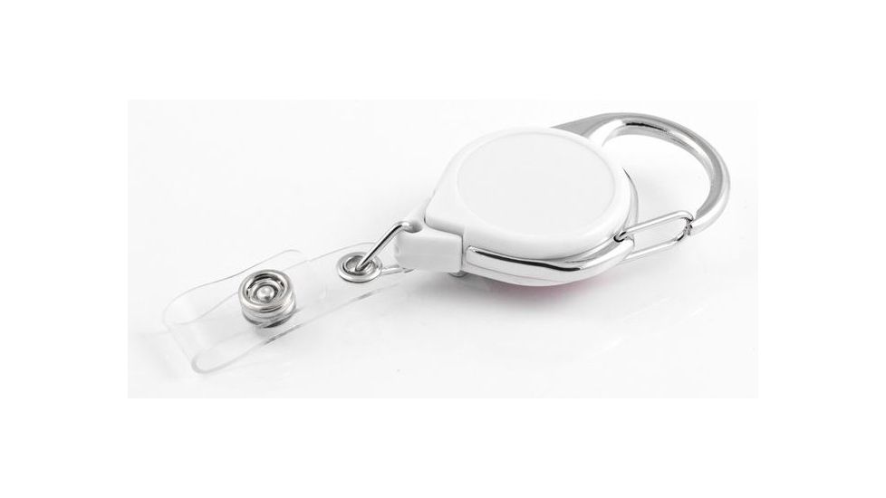 Key-Bak Retract-A-Badge ID Carabiner and Belt Clip 5-Pack Retractable Reel w/ 36in Cord, Twist-Free Vinyl ID Strap, White 0200-756