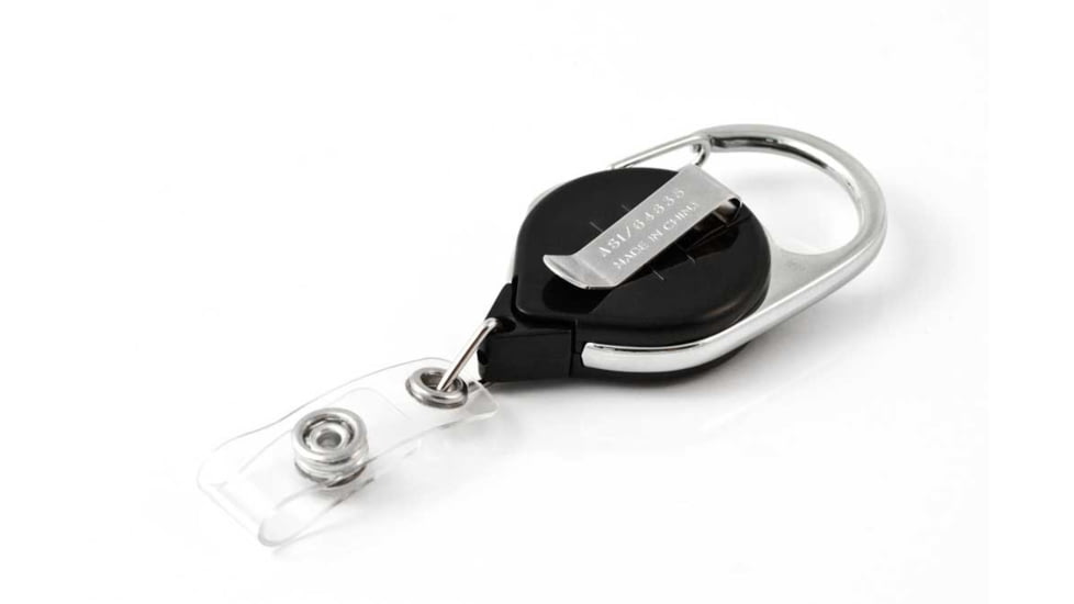 Key-Bak Retract-A-Badge ID Carabiner and Belt Clip 5-Pack Retractable Reel w/ 36in Cord, Twist-Free Vinyl ID Strap, Black 0200-761