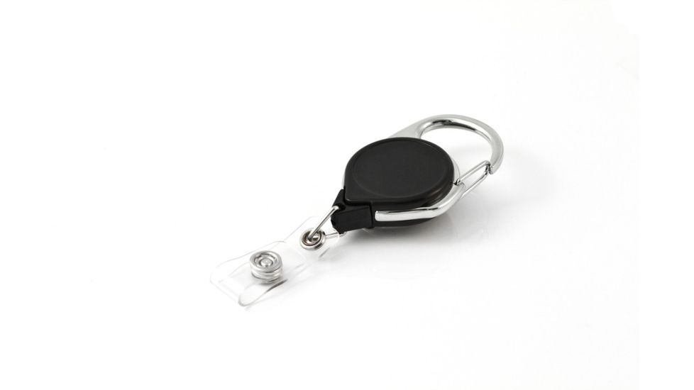 Key-Bak Retract-A-Badge ID Carabiner and Belt Clip 5-Pack Retractable Reel w/ 36in Cord, Twist-Free Vinyl ID Strap, Black 0200-761