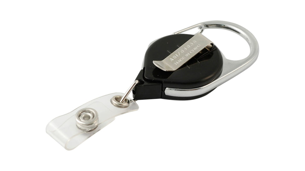 Key-Bak Retract-A-Badge ID Carabiner and Belt Clip 25-Pack Retractable Reel w/ 36in Cord, Twist-Free Vinyl ID Strap, Black 0200-771