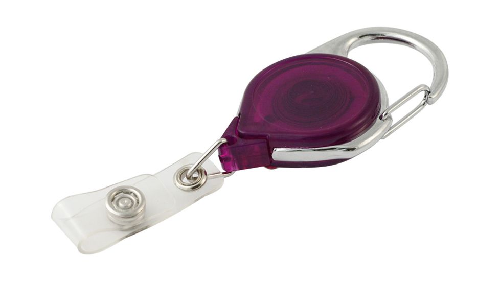 Key-Bak Retract-A-Badge ID Carabiner and Belt Clip 5-Pack Retractable Reel w/ 36in Cord, Twist-Free Vinyl ID Strap, Translucent Purple 0200-758