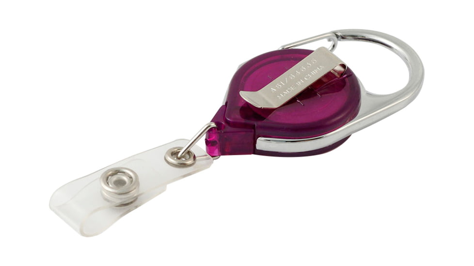 Key-Bak Retract-A-Badge ID Carabiner and Belt Clip 5-Pack Retractable Reel w/ 36in Cord, Twist-Free Vinyl ID Strap, Translucent Purple 0200-758