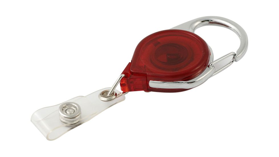 Key-Bak Retract-A-Badge ID Carabiner and Belt Clip 5-PackRetractable Reel w/ 36in Cord, Twist-Free Vinyl ID Strap, Translucent Red 0200-760