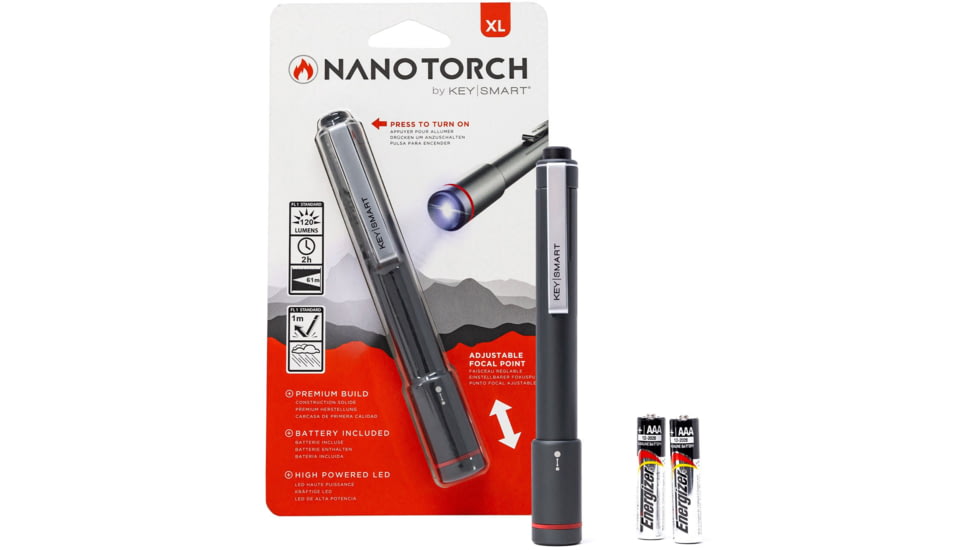 KeySmart Nano Torch XL Compact Pen Light, 120 Lumens, Black, KS818-BLK