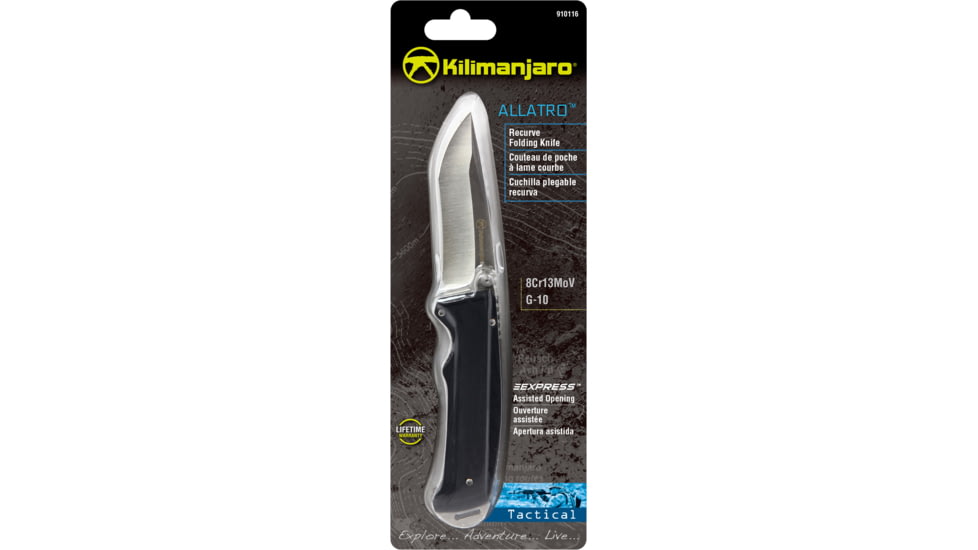 Kilimanjaro Gear Allatro Assisted Open Folding Knife,3.6in, Black G10 Handle,Plain Blade KJ910116