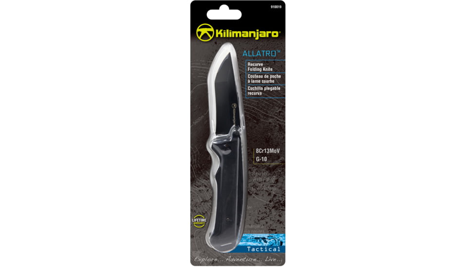 Kilimanjaro Gear Allatro Folding Knife,3.6in, Black G10 Handle, Black Plain Blade KJ910019