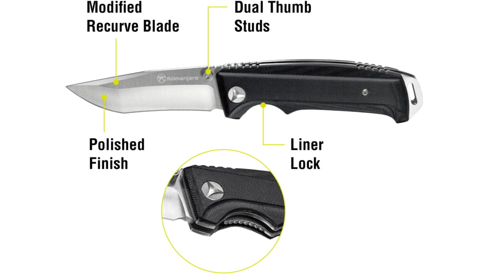 Kilimanjaro Gear Allatro Folding Knife,3.6in, Black G10 Handle,Plain Blade KJ910018