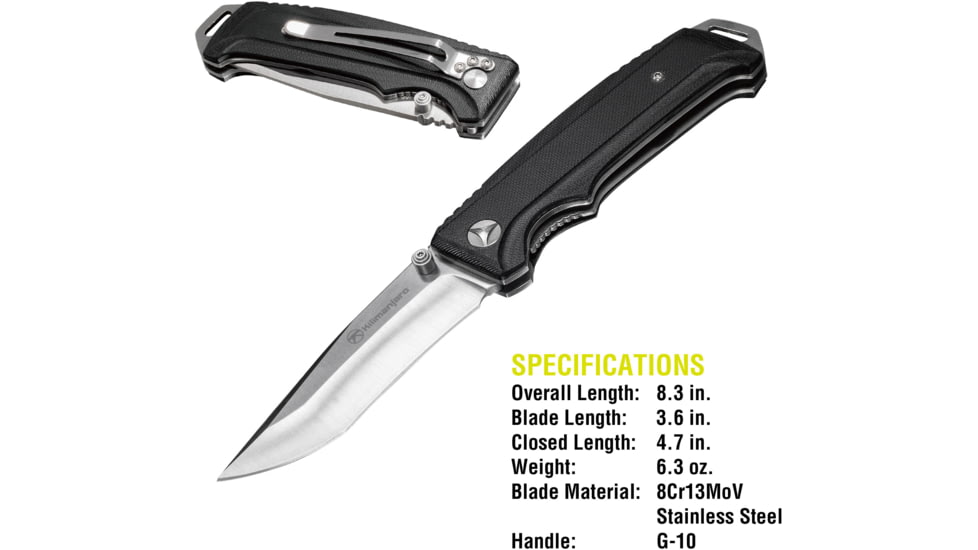 Kilimanjaro Gear Allatro Folding Knife,3.6in, Black G10 Handle,Plain Blade KJ910018