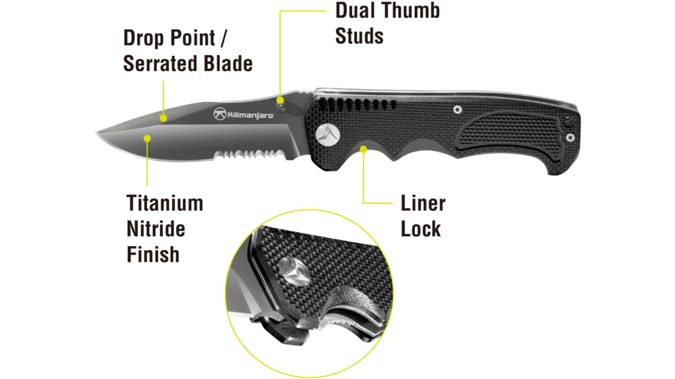 Kilimanjaro Gear Annex Folding Knife,3.5in, Black G10 Handle, Black ComboEdge Blade KJ910030