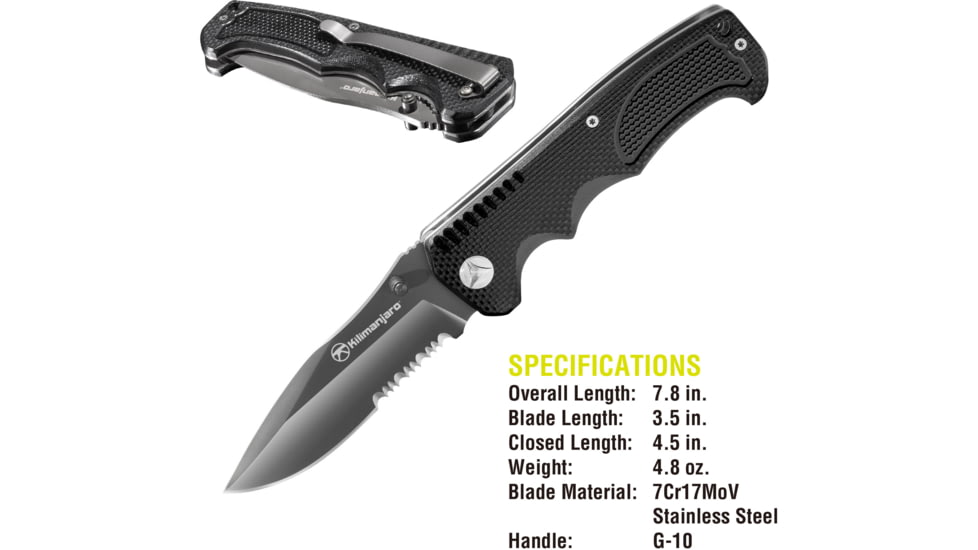 Kilimanjaro Gear Annex Folding Knife,3.5in, Black G10 Handle, Black ComboEdge Blade KJ910030