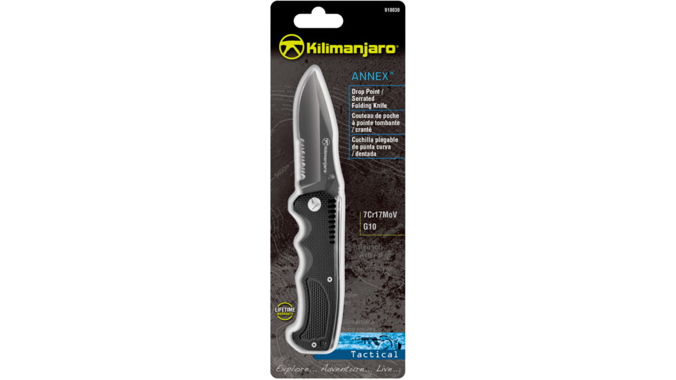 Kilimanjaro Gear Annex Folding Knife,3.5in, Black G10 Handle, Black ComboEdge Blade KJ910030