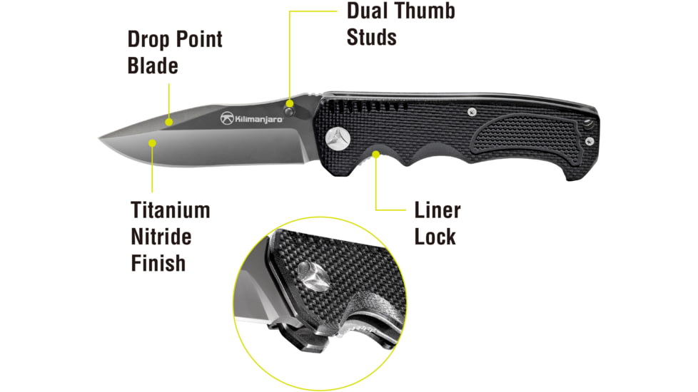 Kilimanjaro Gear Annex Folding Knife,3.5in, Black G10 Handle, Black Plain Blade KJ910029