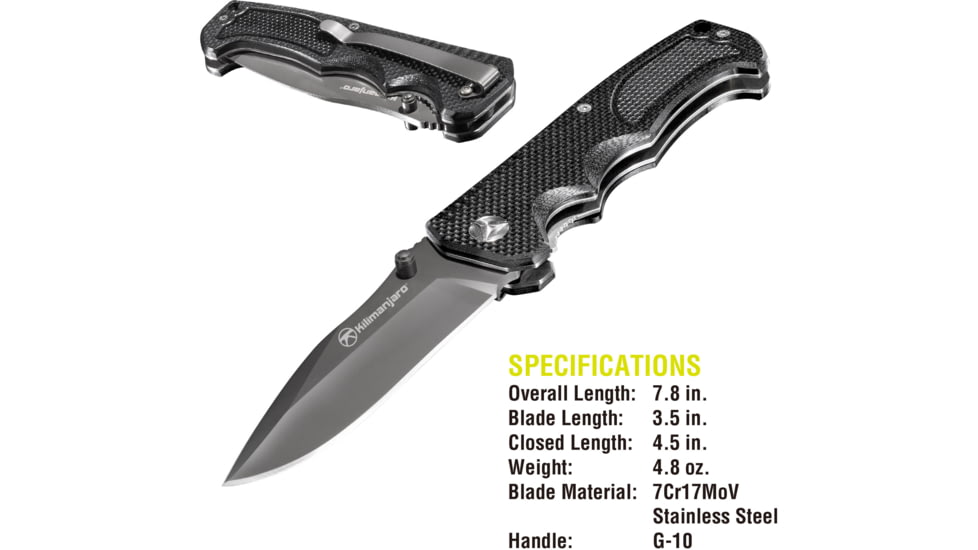 Kilimanjaro Gear Annex Folding Knife,3.5in, Black G10 Handle, Black Plain Blade KJ910029