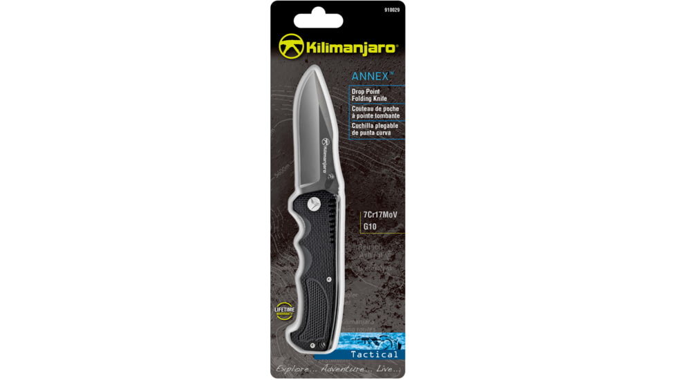 Kilimanjaro Gear Annex Folding Knife,3.5in, Black G10 Handle, Black Plain Blade KJ910029