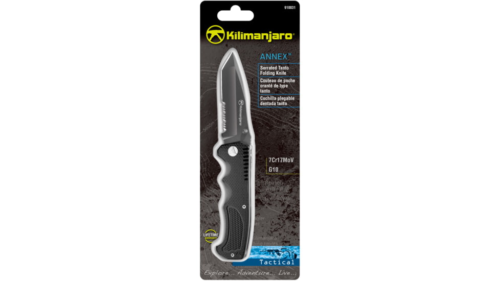 Kilimanjaro Gear Annex Folding Knife,3.5in, Black G10 Handle, Black Tanto ComboEdge Blade KJ910031