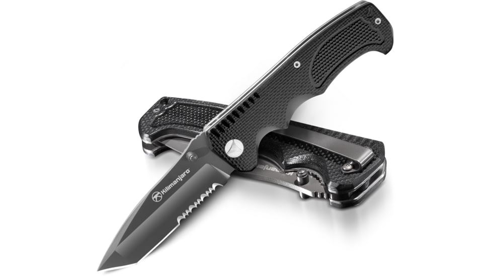 Kilimanjaro Gear Annex Folding Knife,3.5in, Black G10 Handle, Black Tanto ComboEdge Blade KJ910031