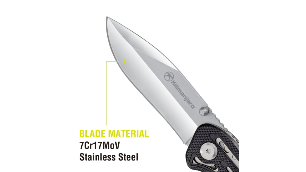 Kilimanjaro Gear Caula Folding Knife,3.4in, Black Skeletonized G10 Handle,Plain Blade KJ910023