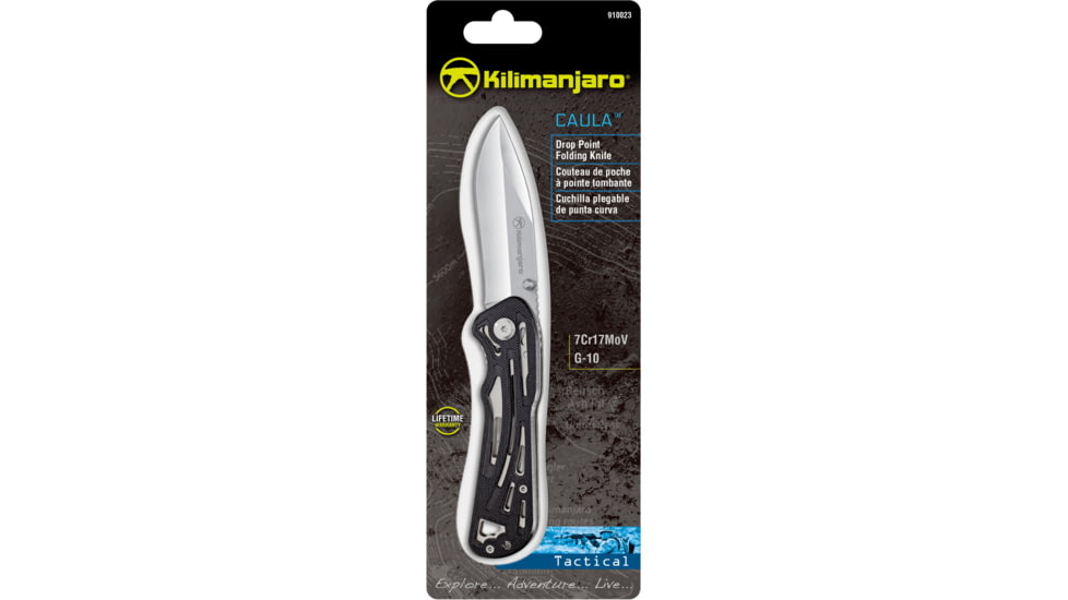 Kilimanjaro Gear Caula Folding Knife,3.4in, Black Skeletonized G10 Handle,Plain Blade KJ910023