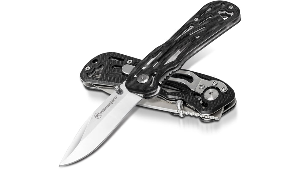 Kilimanjaro Gear Caula Folding Knife,3.4in, Black Skeletonized G10 Handle,Plain Blade KJ910023