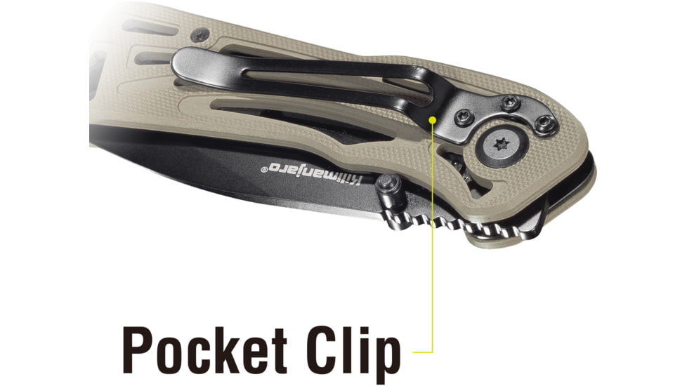 Kilimanjaro Gear Caula Folding Knife,3.4in,Tan Skeletonized G10 Handle, Black Plain Blade KJ910022