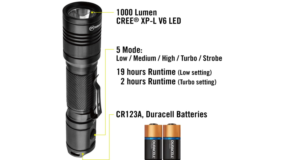 Kilimanjaro Gear CREE XP-L V6 Tactical Flashlight LED 1000 Lumen, Black, 910256
