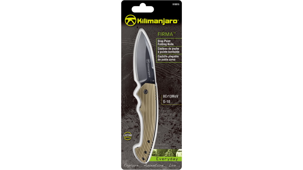 Kilimanjaro Gear Firma Folding Knife,3.2in Black Plain Blade,Tan G10 Handle KJ910015